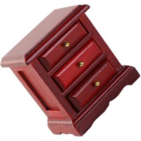 Safigle Dollhouse Wooden Bederide Table Mini Mini Dresser مع أثاث تخزين لتزيين الدمية المصغرة والملحقات للأطفال وقت اللعب
