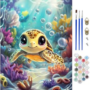 Ceovr Sea Turtle Paint بواسطة أرقام أرقام للبالغين ، وطلاء السلاحف بأرقام أرقام على القماش للمبتدئين ، وديكور حائط للكبار للمكتب المنزلي 16x20in/40 × 50 سم ، ولا إطار