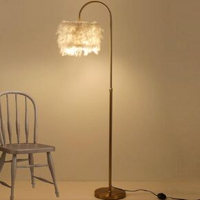 Feather Floor Lamp 62 Inches Arc Floor Lamps, Boho Floors Lamp, Gold Pole Lamp with Foot Switch, 3 Color Temperatures, Included 12W LED Bulb for Living Room, Bedroom, Office, Study
