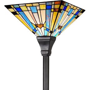 Capulina Tiffany Torchiere Floor Lamp 70 بوصة طول الصناعي القطب الأخضر الأزرق الأزرق الريفي على الطراز الزجاجي ملون شعلة دائمة الخفيفة لغرفة المعيشة غرفة نوم