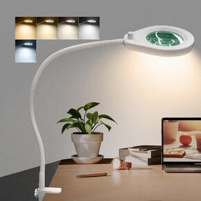 Gooseneck Magnifying Lamp with 5X Magnifier Glass, and Dimmable Lights Operated by Rotary Switch