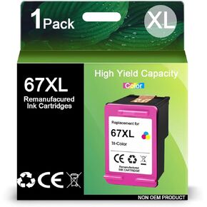 Printer Ink 67XL Color Remanufactured Ink 67 Replacement for HP 67XL 67 XL Color 1 Pack Work for DeskJet 2700 2755 1255 4140 4155 Envy 6055 6000 Pro 6400 6455 6458 Printer (1 Tri-Color)