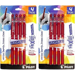 Pilot (2) Frixion Colorsticks Pen القابلة للمحو ، لون الحبر: الأحمر ، النقطة: غرامة (0.7 مم) ، 4 حزم (15190)