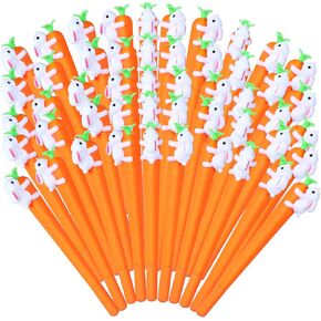 50 Pcs Easter Pen Carrot Bunny Gel Ink Pen Easter Gift 0.5 mm Rabbit Pen Cute Carrot Refillable Black Ink Gel Pens for School Office Classroom Home Party Decoration