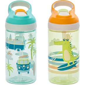 Zak Designs Bluey Atlantic Kids Water Bottle For School or Travel, 16oz Durable Plastic Water Bottle With Straw, Handle, and Leak-Proof, Pop-Up Spout Cover, 2-Pack (Bluey, Bingo) in Kuwait