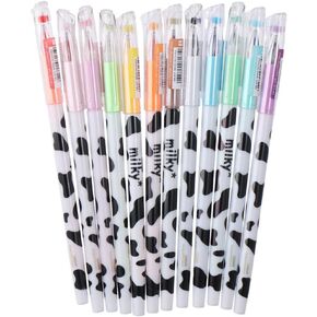 12PCS Milky Cow Printed Gel Ink Pens, 0.5mm Colorful Ink Smooth Writing Pens, Diamond Cute Gel Pens Party Office Suppliers