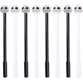 JKJF 8 PCS Skull Head Rollerball Pens Shape Geel Ink Pens Headty Headon Pen for School Office Stationery Writing Supplies - 0.5 mm Black