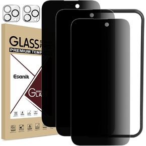Esanik [2+2 Pack Privacy Screen Protector for Samsung Galaxy S25 Ultra 6.9'' Anti Spy PET Film(NOT Glass) with Easy Installation Frame + Camera Lens Protector Fingerprint ID Compatible