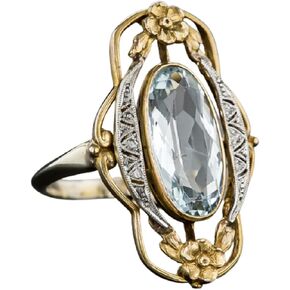vsoruln Hollow Out Vintage 925 Sterling Silver Emerald Ring Golden Flower Rings Oval CZ Gold Complated Rings ، Cocktail Anniversary Cubic Zirconia Ring for Women (6)
