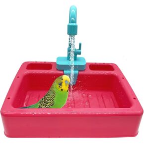 kathson Parrot Bathtub Bird Automatic Bathtub with Faucet Multifunctional Parakeet Shower Box Bird Bathing Tub Pool Toy with Fountain for Small Medium Birds Cockatiel Lovebird Budgie（Sapphire Blue） in Kuwait