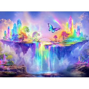 1000 Piece Jigsaw Puzzle for Adults - Fantasy Butterfly and Rainbow Crystal Waterfall - Magical Landscape - Challenging Puzzle Perfect for Game Nights. 20x27 inches