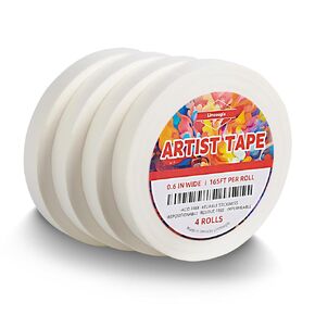 White Artist Tape, Art Masking Tape, Medium Tack Acid-Free Artists Tape, Pack of 4 Rolls, 1 Inch x 165 Feet, for Watercolor Painting, Canvas, Crayon Drawing and Other Drafting Art.