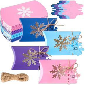 Jarthenaamcs 40pcs شتاء الصناديق مع علامات الهدية حبل 4 ألوان صندوق وسادة عيد الميلاد مع حاوية هدايا على شكل زفوف الثلج لصالح حفل ​​عيد ميلاد عيد الميلاد