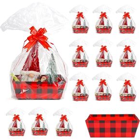 Starandbee 12 pack مجموعة هدايا فارغة سلة ، 12 أقواسًا حمراء 12 كيسًا لـ Mother's Day Fahter's Day Hillich Holiday’s Valentine ، عيد الفصح ، أعياد الميلاد ، الوجبات الخفيفة ، عطلات سوق المزارعين (Red and Black Plaid)