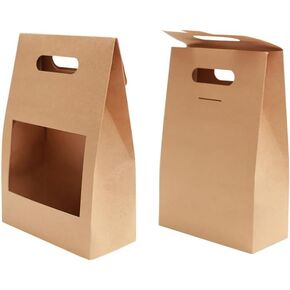 Enorteen 10 Pcs Kraft Paper Flower Wrapping Paper Gift Boxes Flower Gift Boxes with Handle Bouquet Gift Boxes Floral Gift Bags for Thanksgiving Birthday Wedding Party Favors