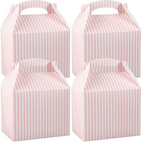 Restaurantion Bio Tek Pink & White Striped 10 × 7 × 8 بوصة الصناديق الجملون - 100 عدد ، مثالية لعيد الميلاد أو الزفاف أو الهدايا الخاصة المناسبات الخاصة