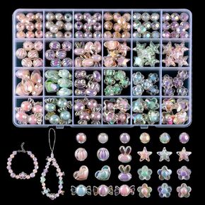 PH Pandahall 195pcs 8 أنماط حبات أكريليك ، 9 ~ 13 ملم حبات كريستال فاصل 3 ألوان حبة حرفة فضفاضة الرخوة لسحر الهاتف أساور قلادة الحبل المجوهرات ، للفتيات 8 ~ 12
