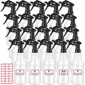 Gerrii 24 Pcs 24oz Plastic Spray Bottle Bulk, Empty Refillable Squirt Bottles for Cleaning Solution, Leak Proof Water Spray Bottle with Adjustable Nozzle and Stickers Commercial Supplies(Mix Color)