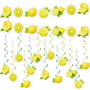 Lewtemi 22 Pcs Lemon Party Decorations Include 2 Lemon Banner 20 Hanging Lemons Swirls Citrus Lemonade Decorations for Summer Theme Birthday Party Baby Shower Decoration Photo Props