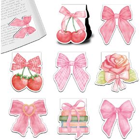 مجموعة مرجعية مغناطيسية من طراز Coquette Magnetic Book Book Mark Planner Planner مجموعة إشارة مرجعية لمحبي الكتب Cherry Strawberry Magnet Clips هدايا صغيرة فريدة لقراءة Women Girly Teache Teacher 8 PCS