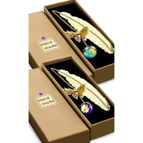 2 Pack Metal Feather Bookmark with Gifts Box Packaging,Funny Birthday Gifts Teacher Christmas Gifts for Women,Teacher Gifts for Women Girls Readers Book Lover