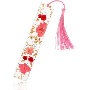 Pressed Flower Bookmarks Clear Tassel Book Marks Dried Floral Book Page Markers Durable Handmade Reading Accessories Cute Gift for Bookworms Students Women Increase Reading Interest(Pink)