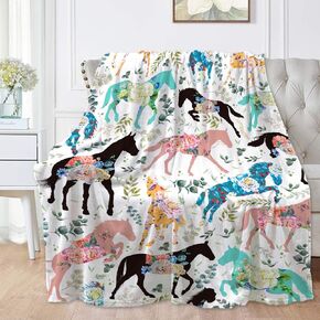 Horse Rose Blanket for Baby Girls Flowers Throw Blanket for Boys, Lightweight Cute Horses Soft Flannel Blankets for Kids Gifts, 30x40 Inches