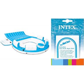 Intex قابلة للنفخ Splash n Chill Island Lake Raft Louting لما يصل إلى 7 أشخاص بالغين ومجموعة مبللة مجموعة من الأنبوب فينيل تصحيح رقعة 6 حزمة