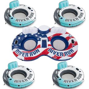 Intex American Flag 2 Float w/River Run 53 Int Tube ، Red (4 Pack)