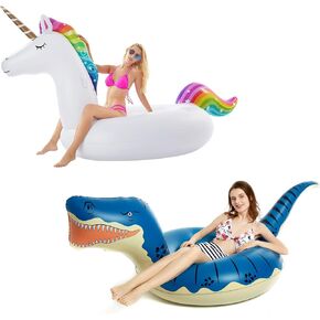 Jasonwell Giant Inflatable Unicorn Pool Float Floatie Ride and Jasonwell Inflatable Dinosaur Pool Float Tube