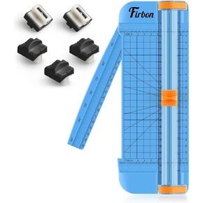 Firbon Blue A5 Paper Cutter Bundle with 5Pcs Black Refill Blade for Scrapbooking Craft, Paper, Coupon, Label, Cardstock