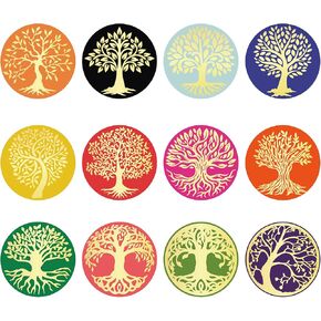 Craspire 120pcs 12 Styles Tree of Life ملصقات رقائق الذهب جولة ملصقات مستديرة