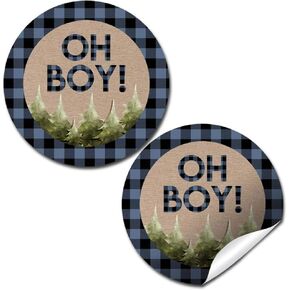 يا فتى! Outdoorsy الأزرق والأسود منقوشة Lumberjack Baby Sprinker Shower Baby Thank You Sticker Labels ، 40 2 "Party Circle Scenter