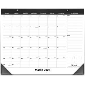 Nekmit Desk Calendar 2025-2026, Yearly Monthly Desk Pad Calendar for Planning, Ruled Blocks, January 2025 - June 2026, 14" x 11", Black