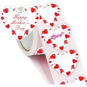 Besttile Heart Shape Stickers, 500 Pcs Per Roll, 2 inch, Red, Paper, Heart, Envelope Seals