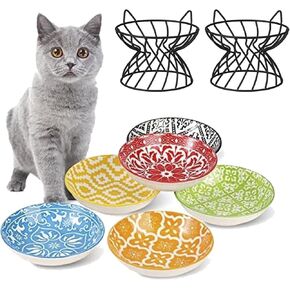AHX Bundle - Raised Cat Bowl Set Include 6 Colorful Cat Feeding Bowls and 2 Metal Iron Stands