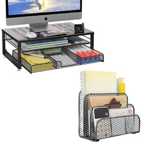 Gianotter Computer Monitor Riser + Mail Organizer (Black)