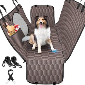Dog Car Seat Cover for Back Seat, 100% Waterproof 600D Scratchproof Back Seat Cover for Dogs, Dog Hammock with Mesh Window for Cars Trucks and SUV