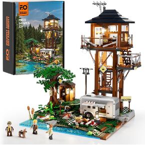 مجموعة الإضاءة الإضاءة Campground Funwhole Lookout Campground Building - سيارة تخيم البرية الرجعية والأسرة المصغرة LED LED Building Set 1426 PCS للبالغين والمراهقين