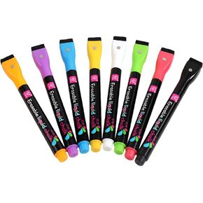 8 Dry erase markers,Bright colors can be clearly seen on light and dark backgrounds,Suitable for writing on acrylic calendars, magnetic whiteboards, dry erase boards,Pen cap with magnetic and eraser