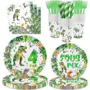 120 PCS ألوان مائية الديناصورات الرابع لوازم حفلة عيد ميلاد 4 ريكس ديكور حفلة عيد ميلاد تشمل لوحات الأطباق مناديل شوكات أدوات المائدة للأولاد هدير أنا 4 ديناصور