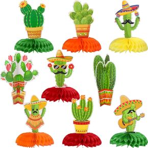 9 Pieces Fiesta Table Centerpieces Paper Mexican Honeycomb Decoration Colorful Cinco De Mayo Table Topper Decor for Carnivals Taco Tuesday Cactus Theme Party Photo Props Decoration Supplies