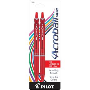 ألوان Pilot Acroball Advanced حبر قابلة لإعادة التعبئة وقابلة للسحب ، نقطة متوسطة ، حبر أحمر ، حزمة 2