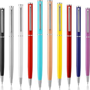 10 Pack Slim Ballpoint Pens Bulk Retractable Metal Ballpoint Pens Set Writing Gift for Teacher Office Business Students School Wedding Supplies, Metallic Black Ink, 1 mm(Multicolor)