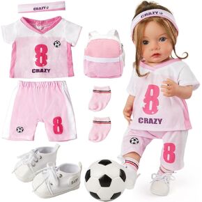 Babeside 9 PCS Reborn Baby Doll Clotions مقابل 17-22 بوصة دمية ، ملابس ملابس كرة قدم دمية ملابس مع حقيبة صغيرة من أحذية دمية كرة القدم للفتاة حديثي الولادة