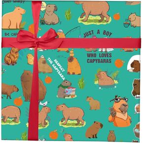 Mr.Ecan Capybara Gift Wrapping Paper 20" x 30" Kraft Paper 5 Sheets Gift Wrap Paper Present Gift Wrapping Paper Birthday for Kids Birthday, Party Decoration (Green)