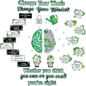 47 Pieces Growth Mindset Posters Bulletin Board Set Motivational Change Your Mindset Posters Inspirational Positive Sayings Accents Set Plant Classroom Decoration for Teachers Students School