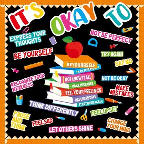49PCS Motivational Bulletin Board Decorations Affirmation Station Classroom Bulletin Board Set It is Okay to Feel Paper Cutouts Positive Back to School Supplies for Library Chalkboard Wall Door Decor
