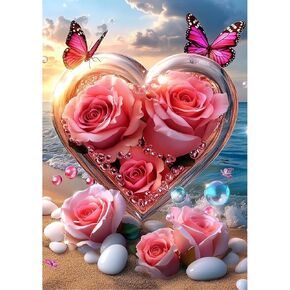 Tostog Flowers Diamond Paints Kits للبالغين ، وأطقم فن الماس الشاطئية للبالغين ، ولوحات الماس الفراشات للمبتدئين ، ولوحات Heart Heart Diamond Art Art 11.8 في* 15.75 بوصة.