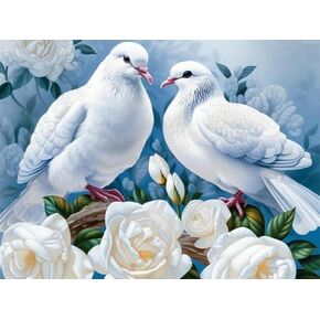 Kayeiuu Doves و Camellias Diamond Art Painting ، Full Round Round Dridery Kit Cross Stitch Diamond Dots Paint of Rhinestons for Gift Wall Decord 12x16inch